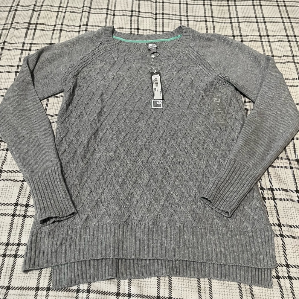 JCP Women Light Heather Gray Cable‎ Knit Wool Blend Sweater Medium 850-5254 0877